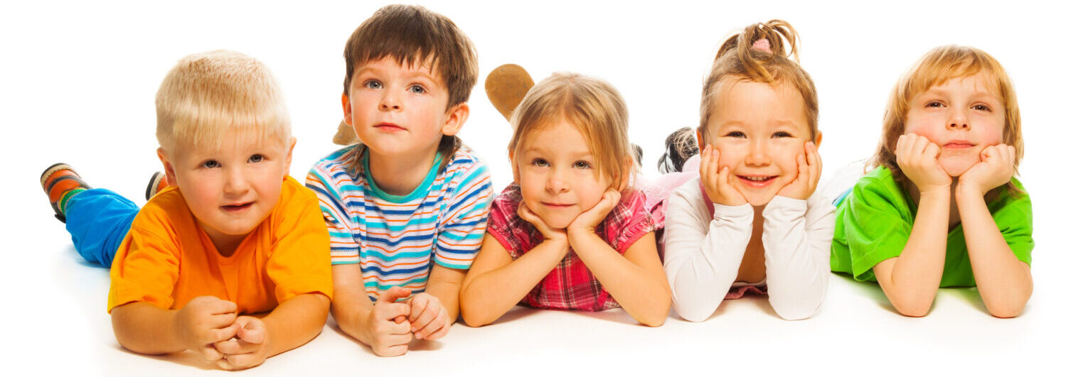 Kids on elbows with happy lives